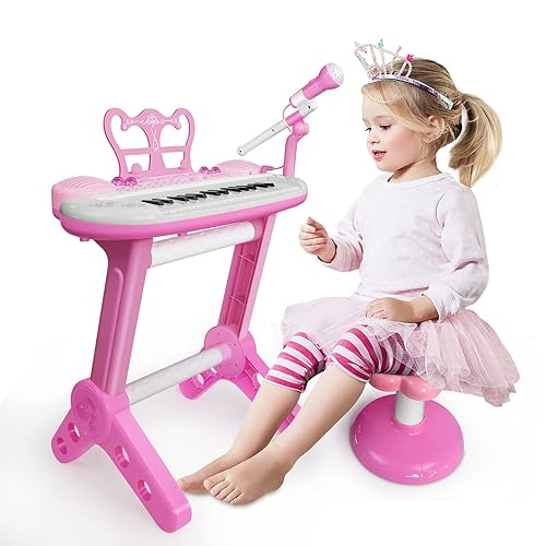 Love&a;Mini Piano Toy Keyboard for Kids Multi Functional Music Instruments with Microphone for Girls Birthday Gift 1 2 3 4 Years O