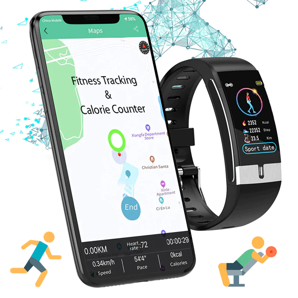 Indigi E66s IP68 Waterproof ProStyle Fitness Band w/ Heart Rate Sensor, ECG, Blood Oxygen (SPO2)/Pressure + Pedometer