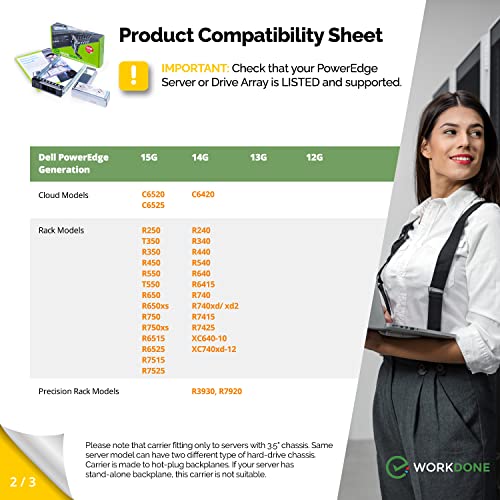 WorkDone 3.5 inch Drive Caddy with 2.5 inch HDD Adapter - Compatible for Dell PowerEdge Servers - R740 R640 R540 R440 R340 R550