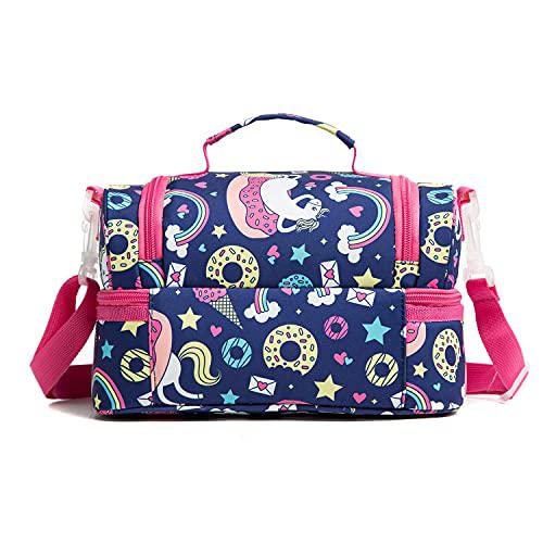 Life on track insulated lunch bag box tote pack for women kids work school picnic food cooler hot water ice (blue unicorn)