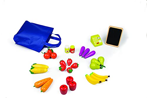 SVAN Wooden Farmers Market Stand - Kids Playroom Furniture Grocery Stand for Pretend Play (30+ Pieces) - Includes Fruit, Chalkboard,