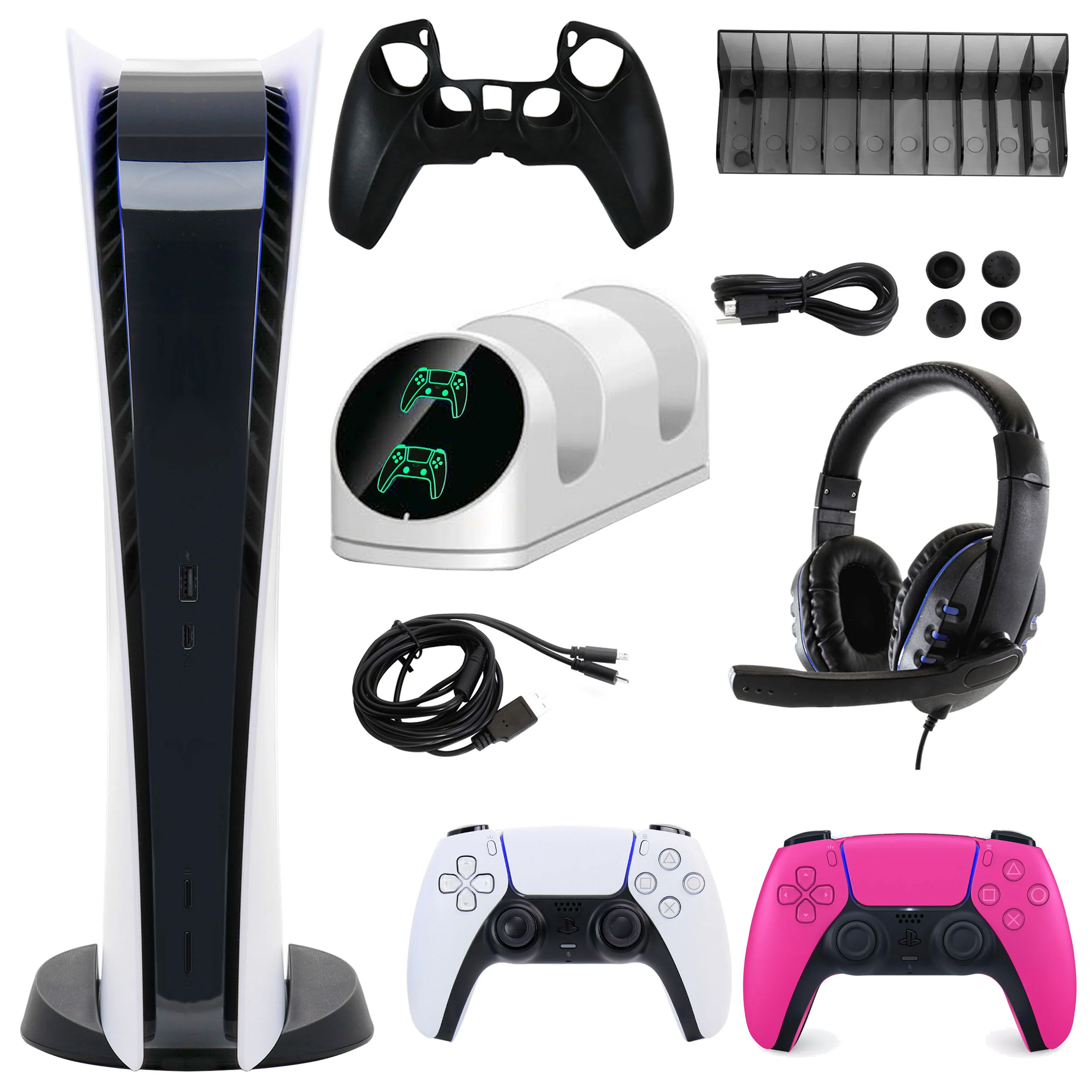 Sony PS5 Digital Console with Extra Pink Dualsense Controller and Dual Charging Dock