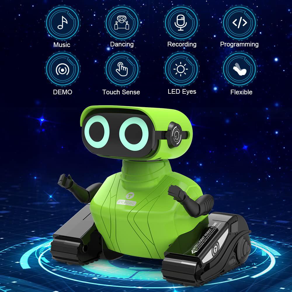hongca kids robot toys, rechargeable remote control robot toy with touch sense recording programming music led eyes dance mov