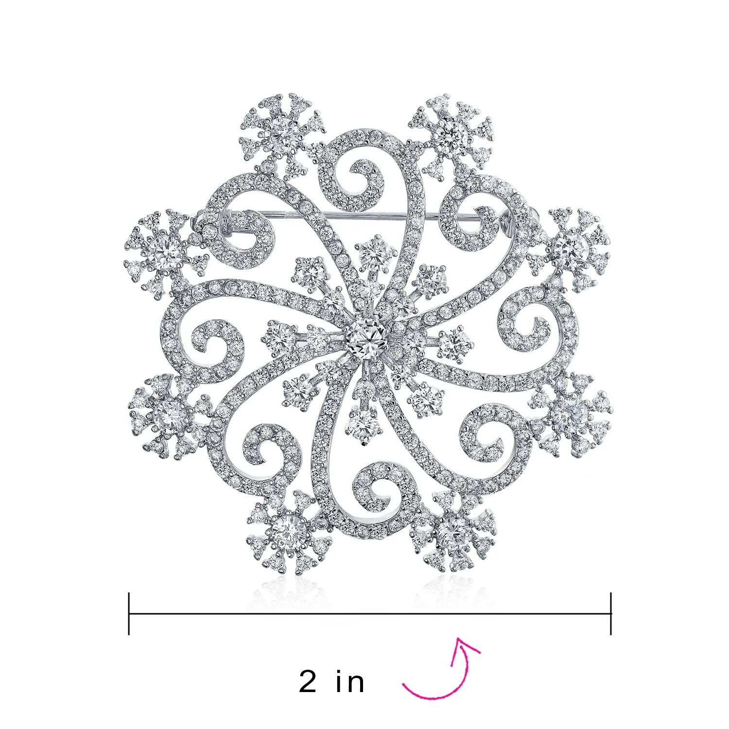 bling jewelry Large Swirl CZ Cubic Zirconia Scarf Christmas Snowflake Brooch Pin