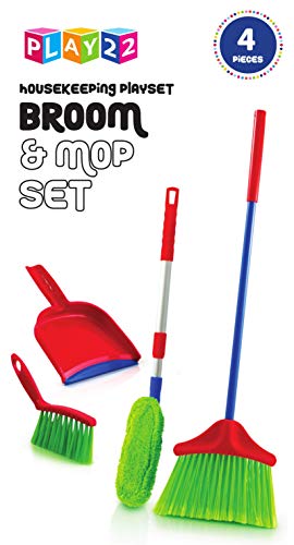 Play22 Kids Cleaning Set 4 Piece - Toy Cleaning Set Includes Broom, Mop, Brush, Dust Pan, - Toy Kitchen Toddler Cleaning Set is