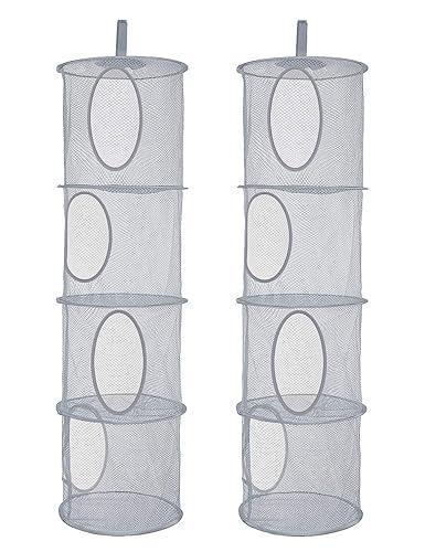 coastal rose 2Pcs Stuffed Animal Storage Foldable Stuffed Animal Net or Hammock Organizer, 4 Compartments Hanging Mesh Toy Storage Hammock fo