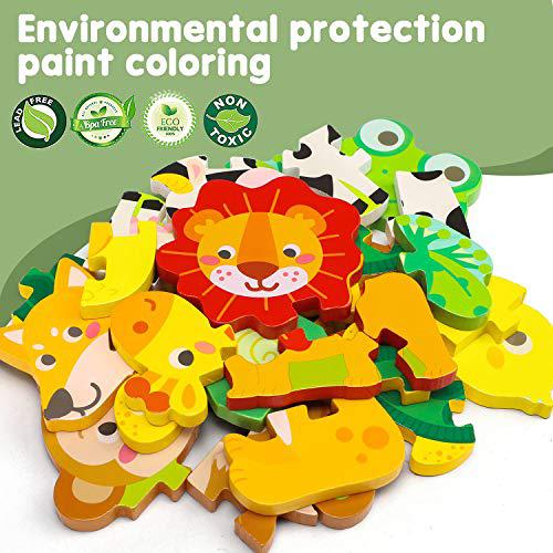toy life 8 pack wooden puzzles for toddlers - animal shape montessori toy - wooden toys jigsaw puzzles with 8 animal shape -