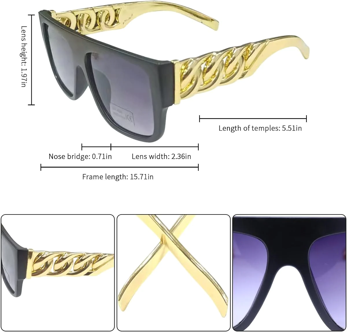 Generic 80s 90s Rapper Costumes Outfit for Men Women 90s Hip Hop Big Fake Gold Chain Party Sunglasses 80s Accessories
