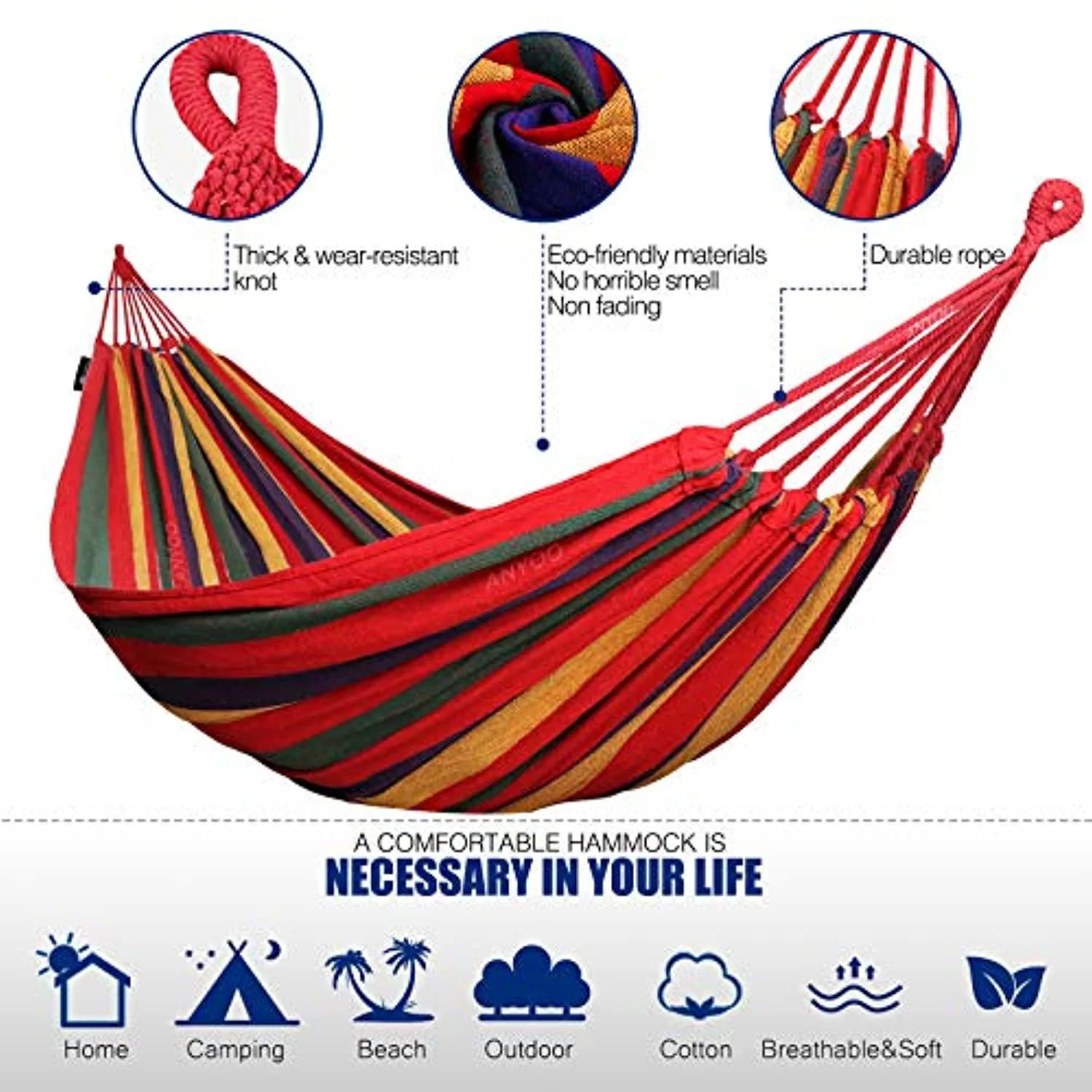 anyoo garden cotton hammock comfortable fabric hammock with tree straps for hanging durable hammock up to 450lbs portable ham