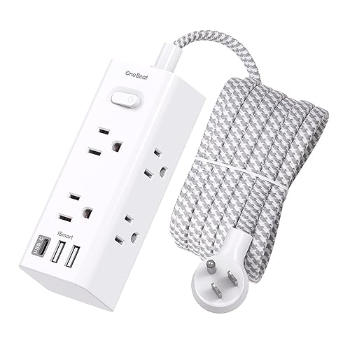 ONE BEAT 10 Ft Small Power Strip Surge Protector for Travel Office Dorm Home, Extension Cord with 6 Widely Outlets 3 USB Ports (1 USB C),