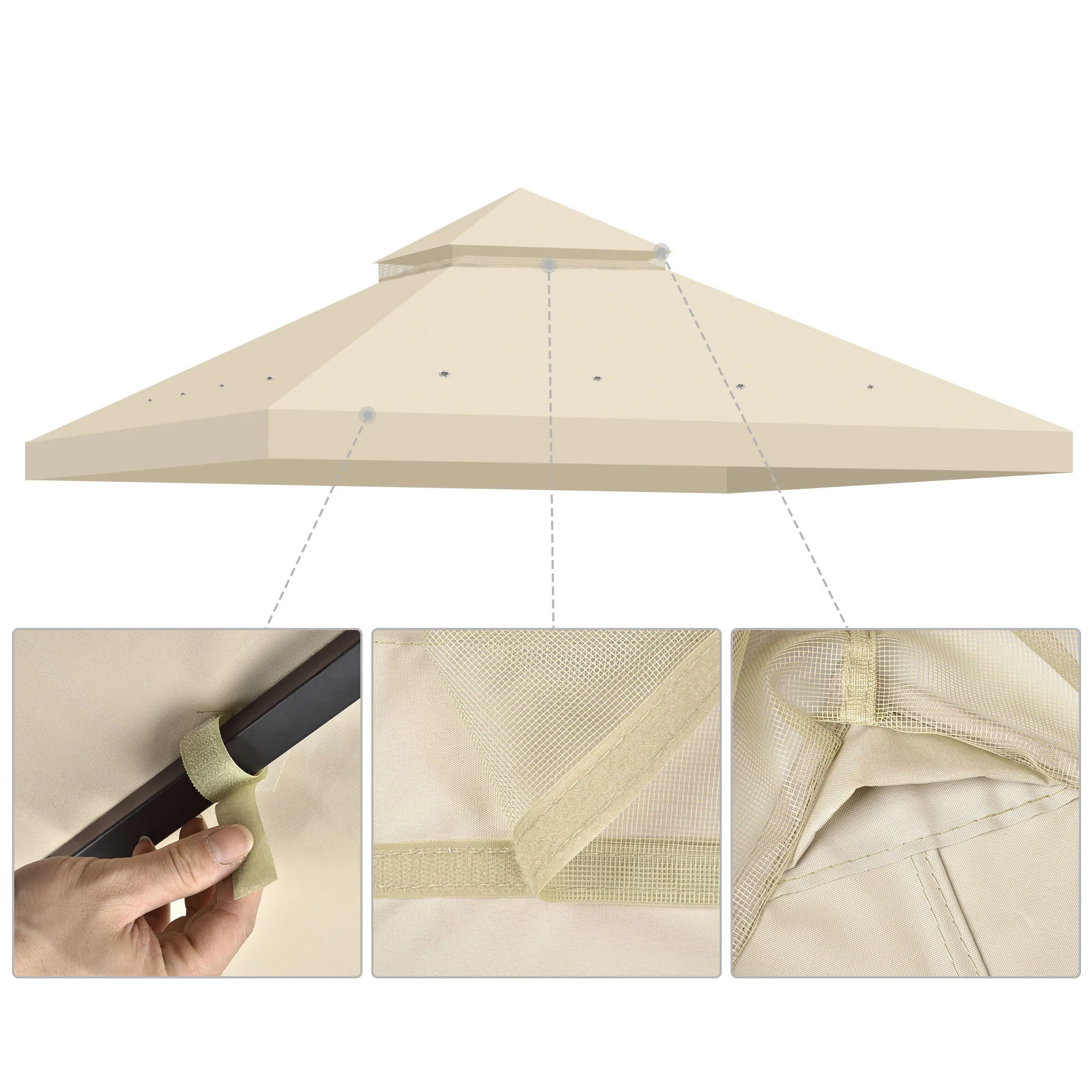 Yescom 10x10 Ft 2-Tier Canopy Top Replacement for Petpvilit Gazebo Outdoor Patio Cover