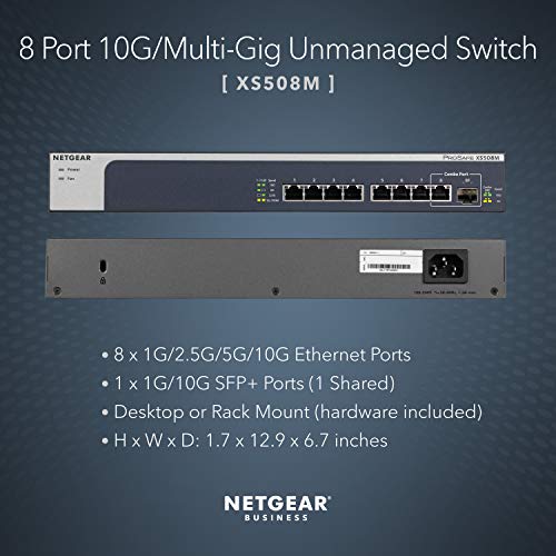 NETGEAR 8-Port 10G Multi-Gigabit Ethernet Unmanaged Switch (XS508M) - with 1 x 10G SFP+, Desktop or Rackmount, and Limited Lifet