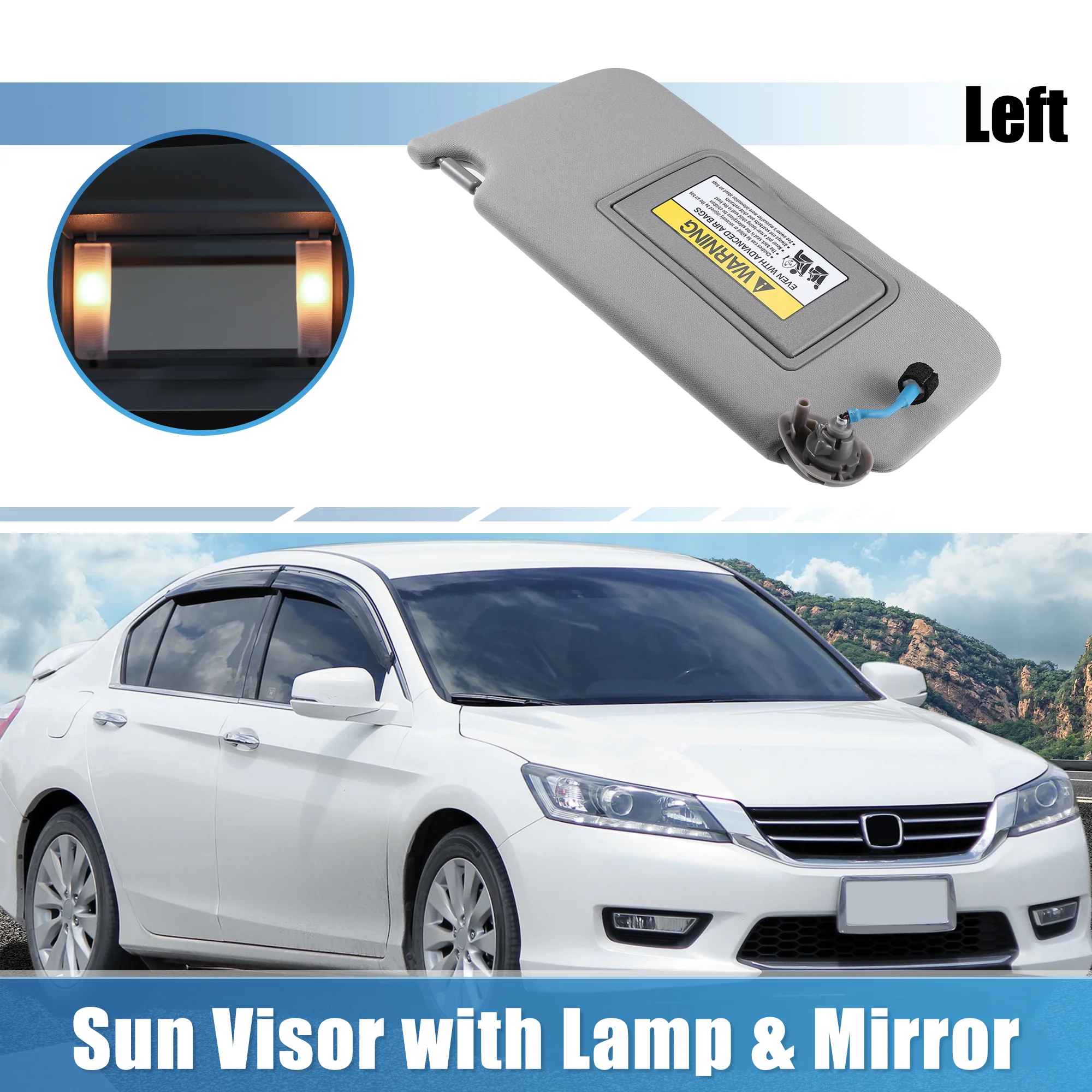 Unique Bargains 1Pcs Gray Left Driver Side Sun Visor with Light for Honda Accord 83280-TA0-A91ZB