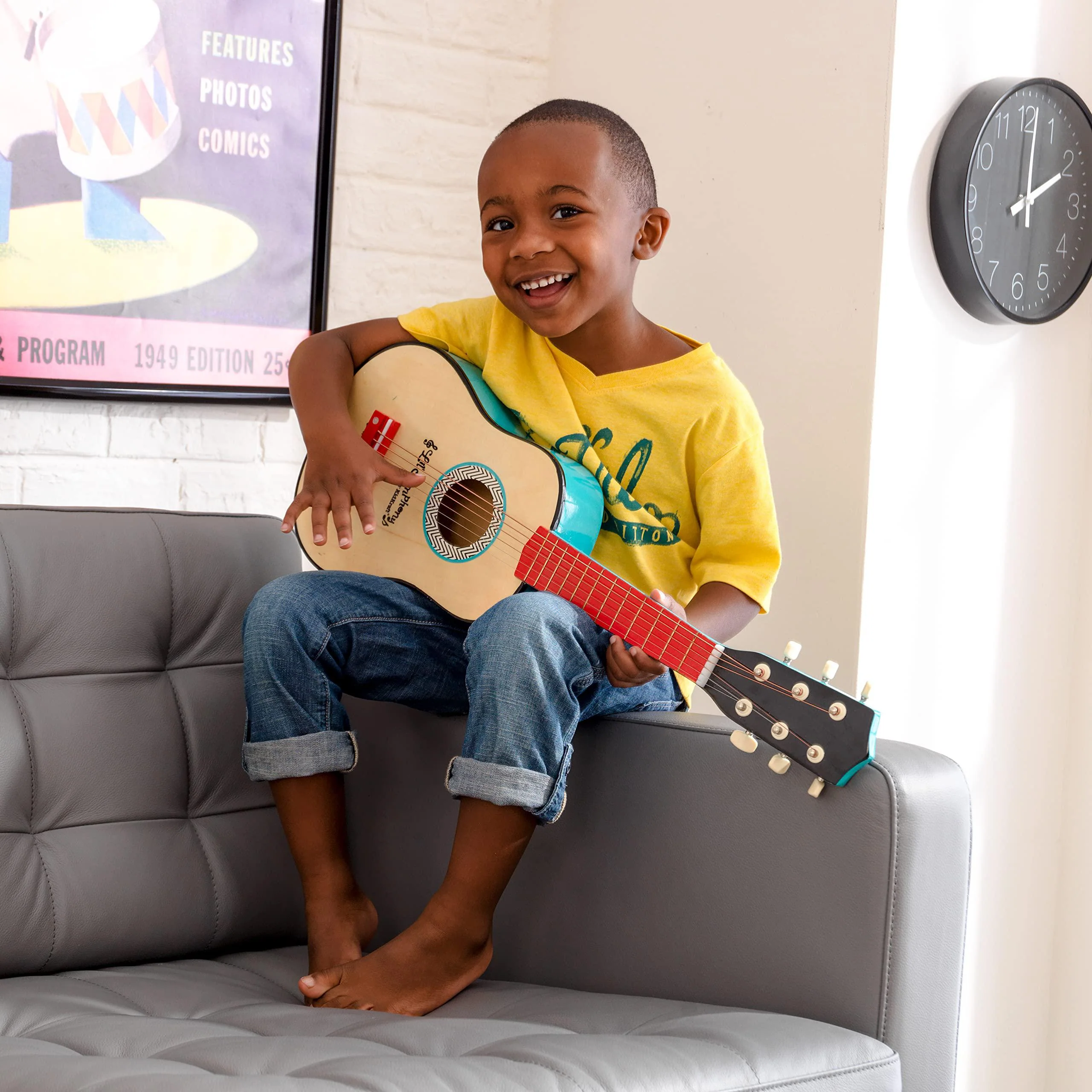 kidkraft lil&s; symphony wooden play guitar, kids musical instrument toy, gift for ages 3+, multi color ( material- wood metal