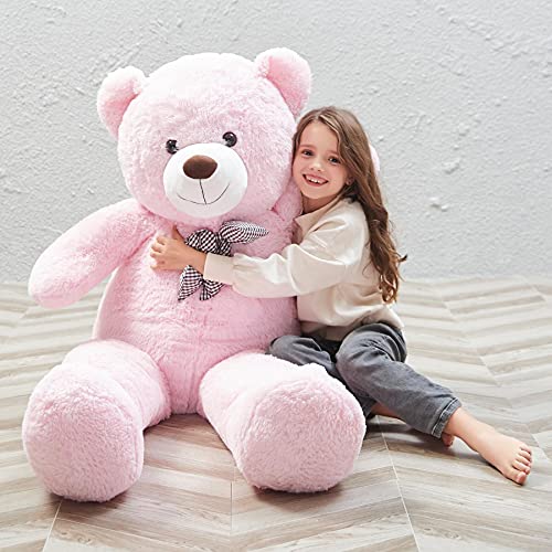 MorisMos Giant Teddy Bear Pink Stuffed Animals Plush Toy for Girlfriend Kids Christmas Valentines Day Birthday (Pink, 47 Inches)