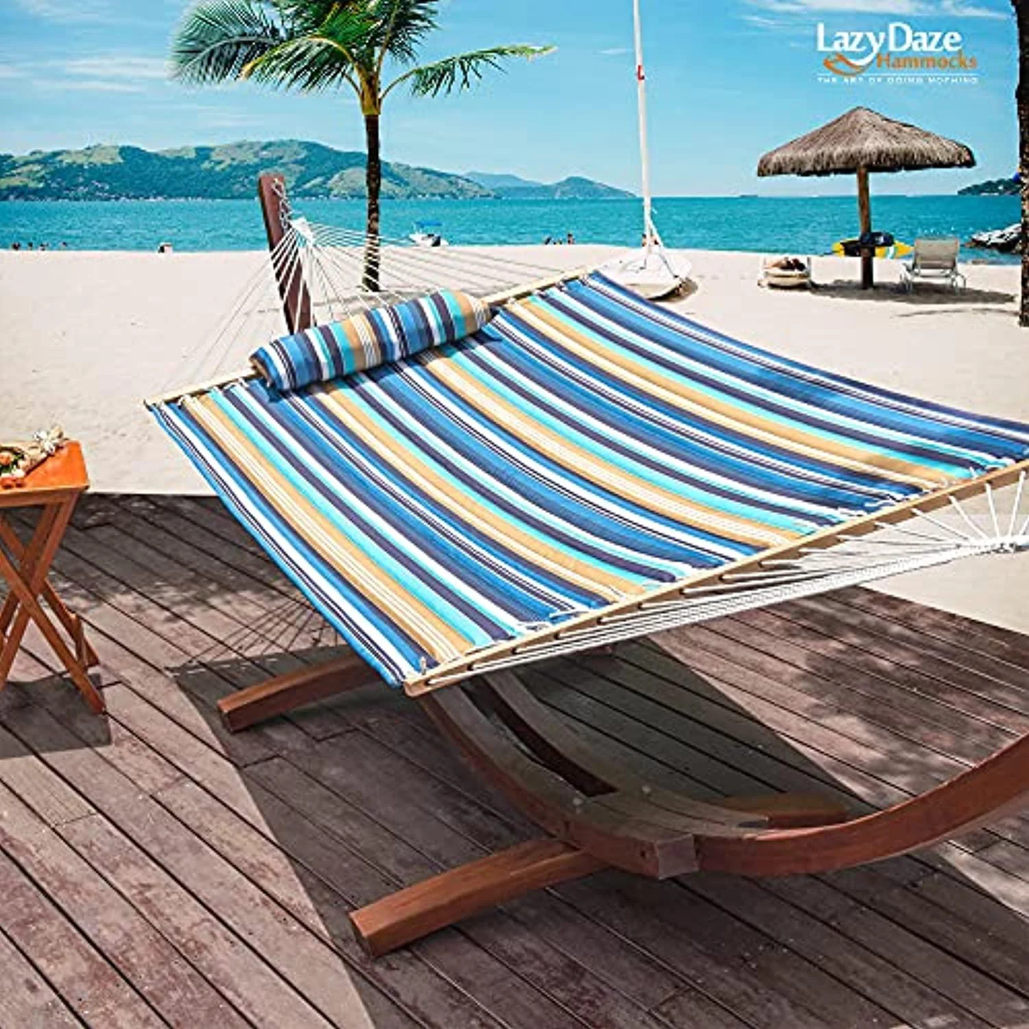 Lazy daze Hammocks lazy daze 12 ft quilted fabric double hammock with spreader bars and detachable pillow, 2 person hammock for outdoor patio ba