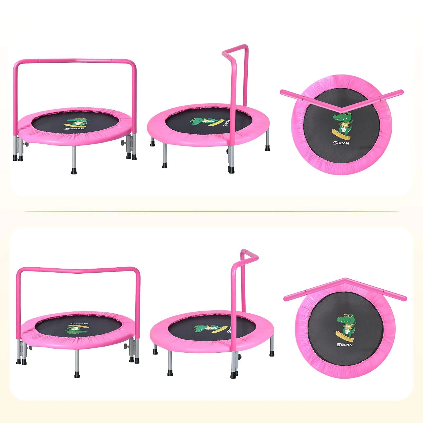bcan 36&s;&s; mini folding ages 2 to 5 toddler trampoline with handle for kids, two ways to assemble the handle, indoor/garden tr