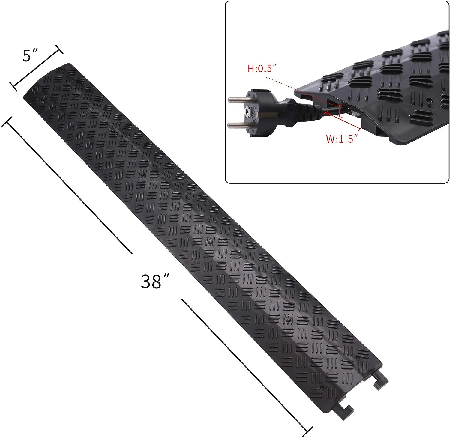Anbotek - Small 1 Piece - Floor Cord Cover Cord Protector Drop Over Drop Trak Cable Ramp for Office Warehouse - Black