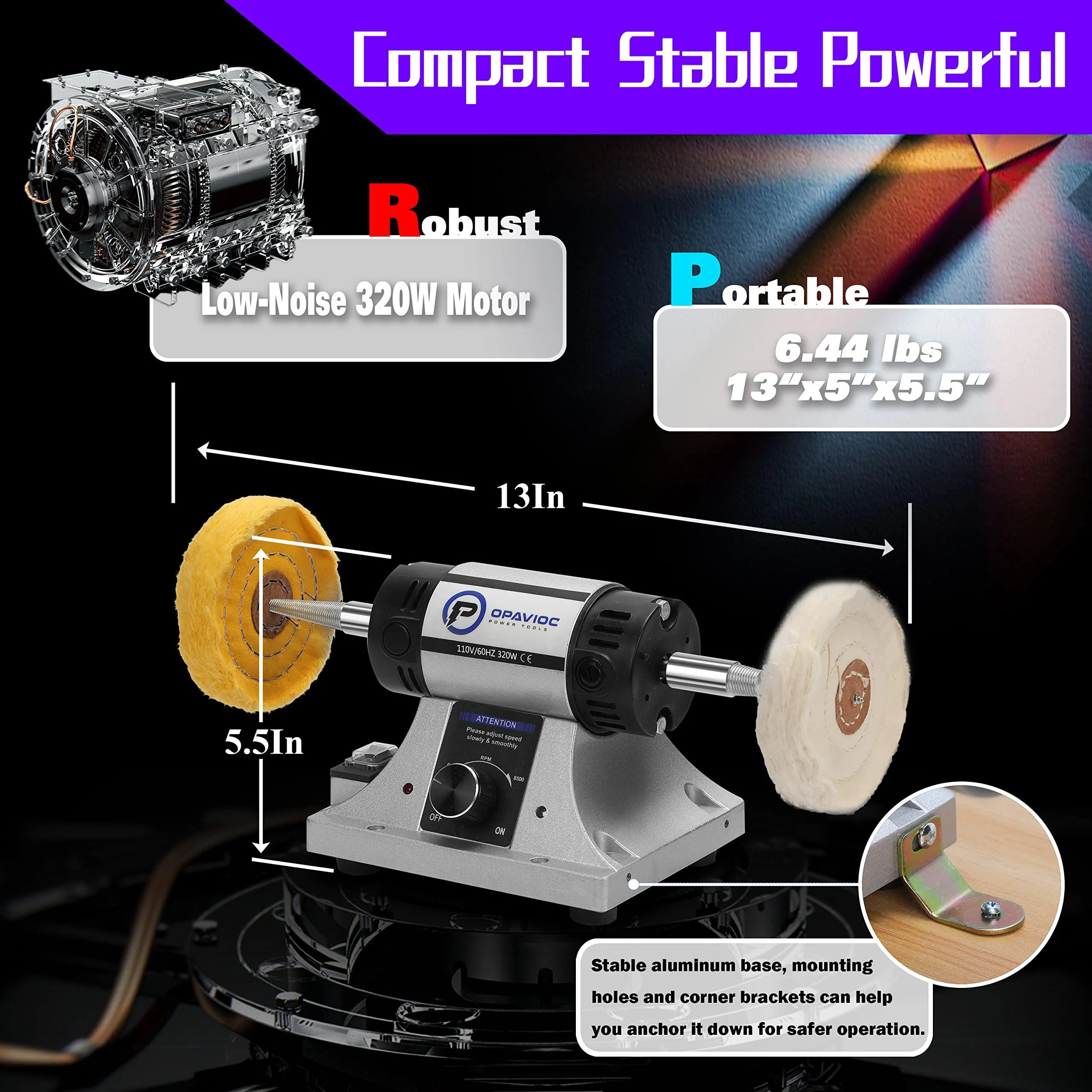 opavioc jewelry polisher - adjustable variable speed bench grinder polishing &a; buffing machine, dental buffer &a; lathe - inclu
