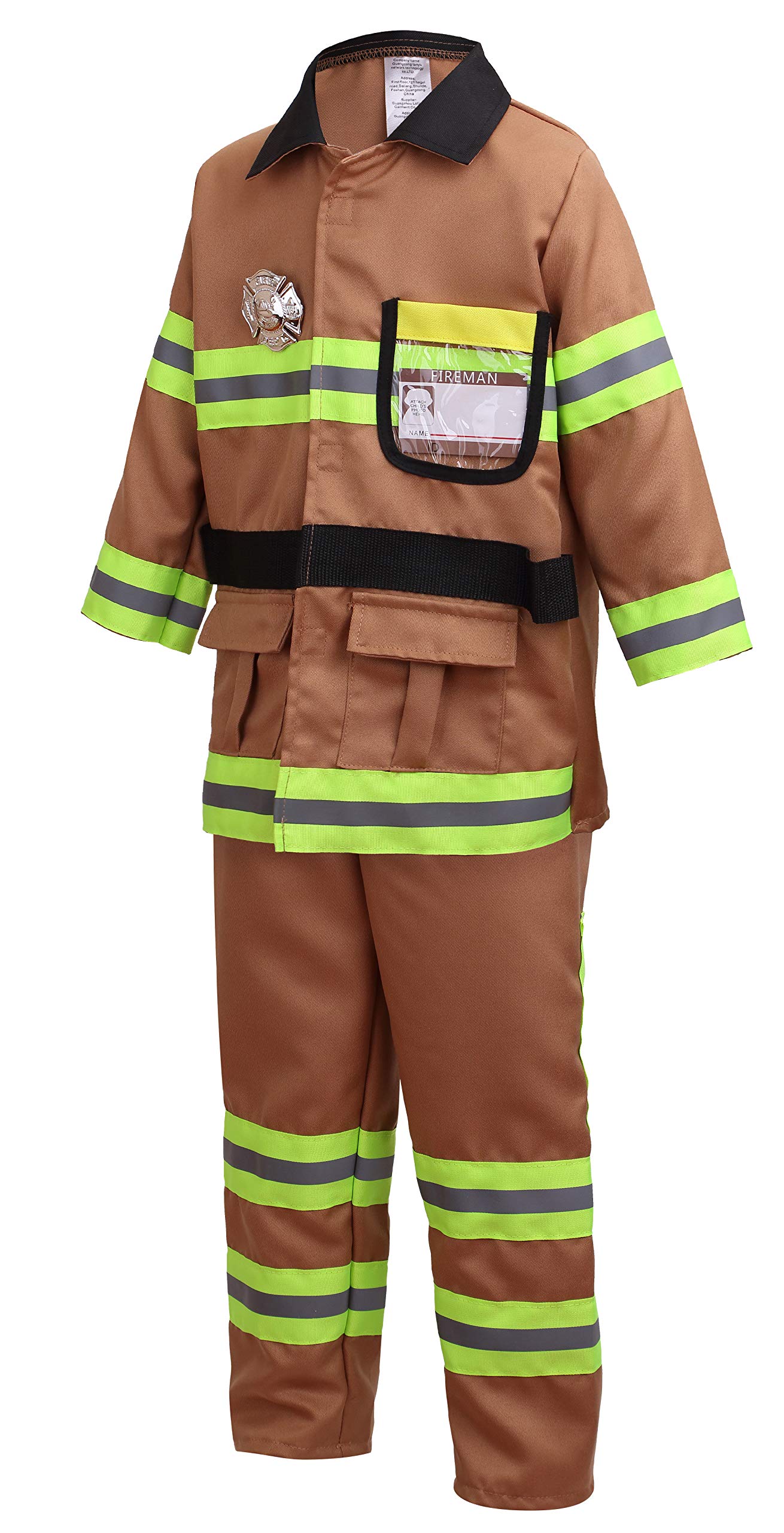yolsun Tan Fireman Costume for Kids, Boys&s; and Girls&s; Firefighter Dress up (7 pcs) 2-3 Years