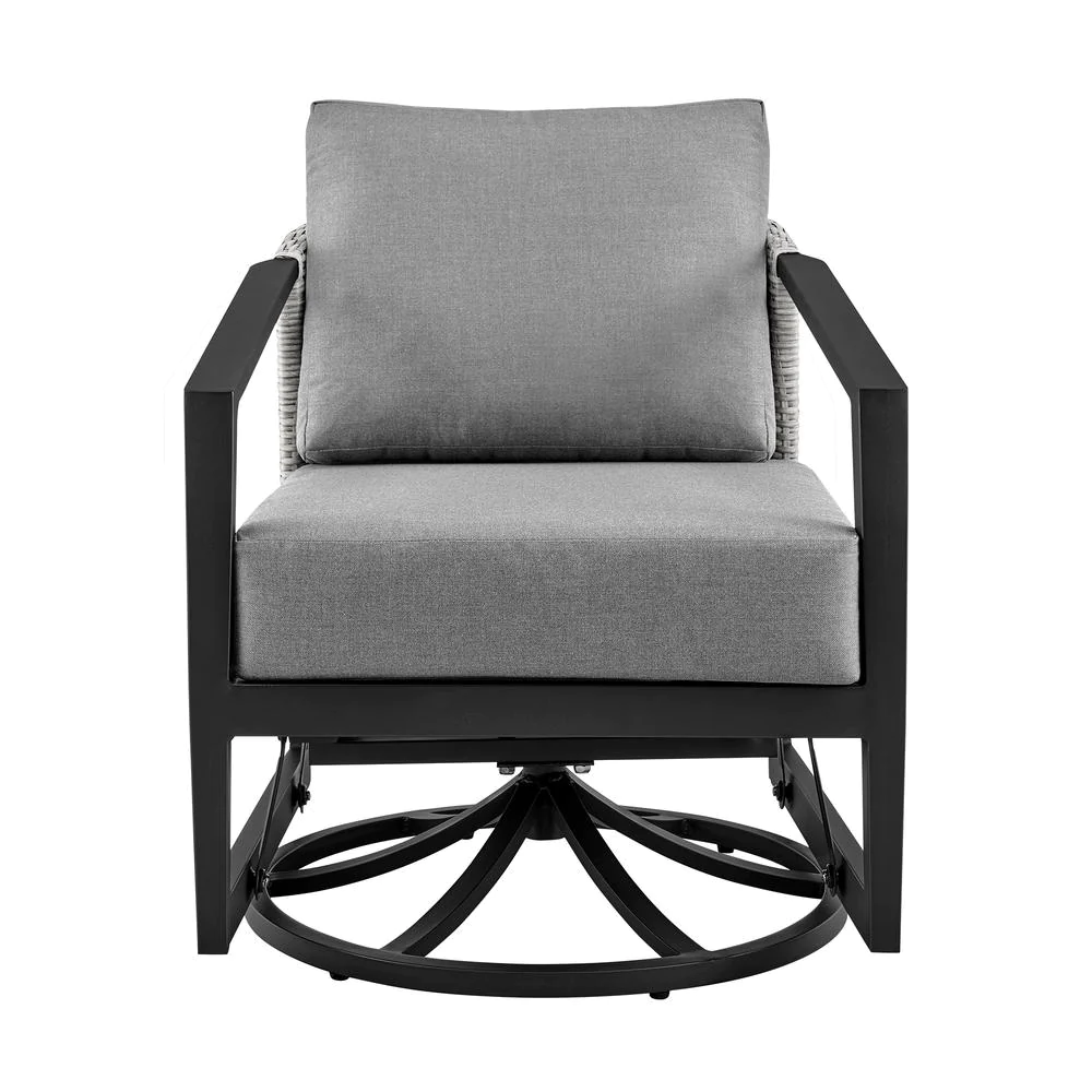 Armen Living Aileen Outdoor Patio Swivel Lounge Chair in Aluminum with Grey Cushions
