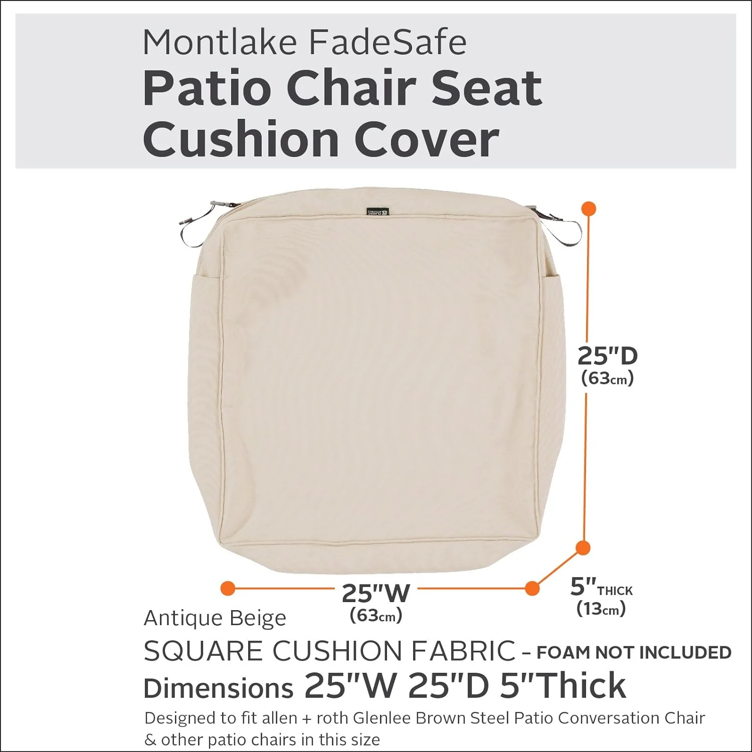 Classic Accessories Square Patio Lounge Seat Cushion Slip Cover-5