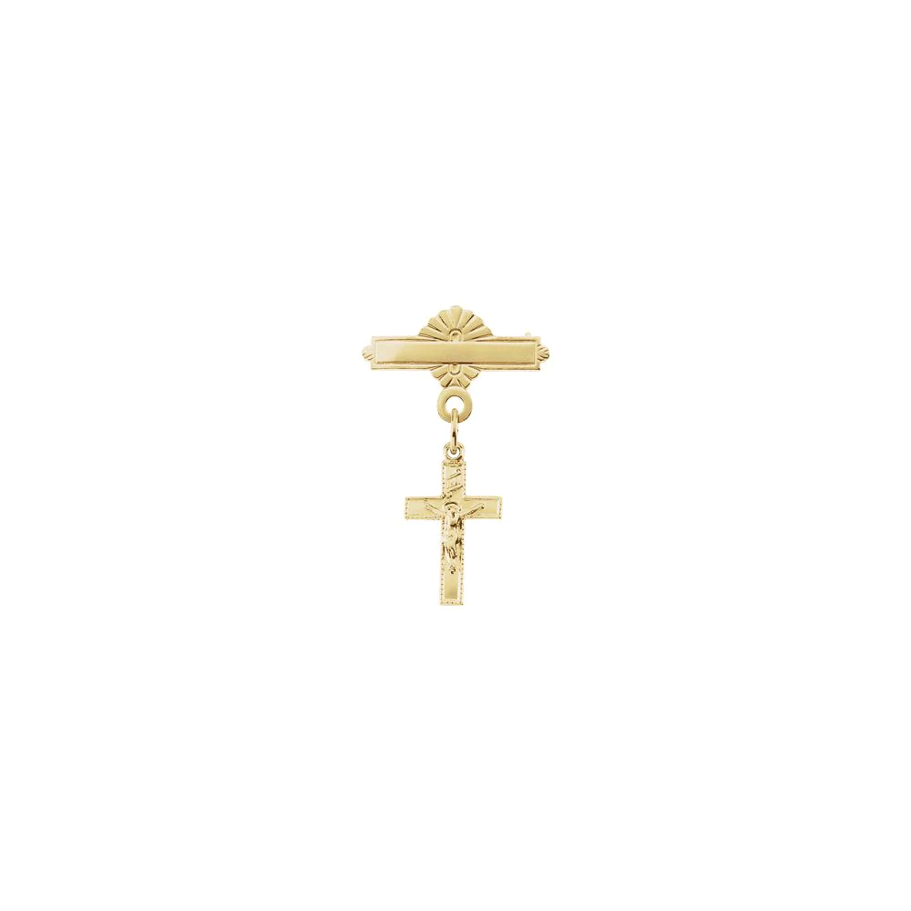 Jewelryweb 14k Yellow Gold Crucifix Baptismal Pin 14x9mm