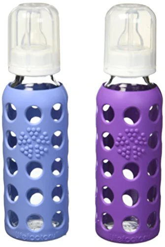 Lifefactory Glass Baby Bottle with Silicone Sleeve, 2 Pack (Pink, 4oz)