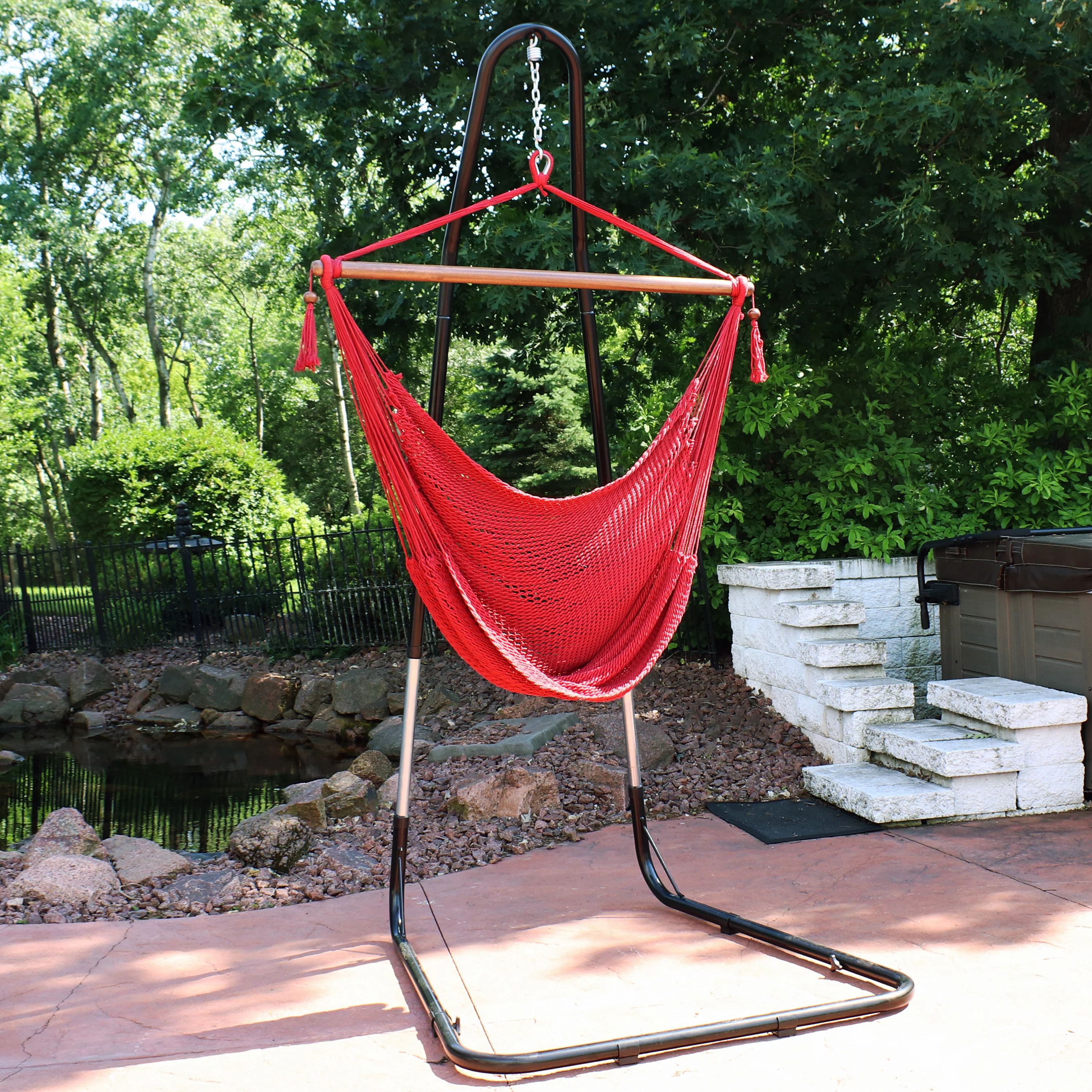 Sunnydaze Decor Caribbean XL Hammock Chair with Adjustable Stand - Red