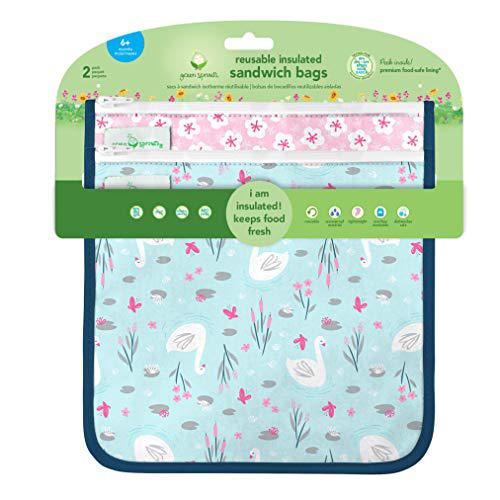 green sprouts reusable insulated sandwich bags (2 pack) | holds food, utensils, wipes &a; more | keeps food fresh | food-safe,