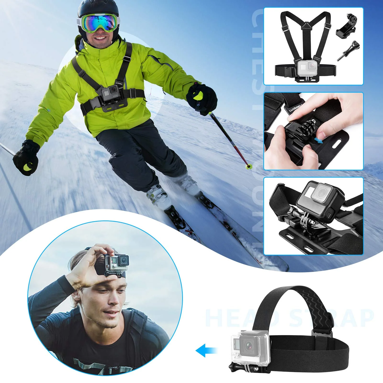 Luxebell Accessories Kit for AKASO EK5000 EK7000 4K WiFi Action Camera GoPro Hero 11 10 9 8 7 6 5/Session 5/Hero 4/3+/3/2/1 Max