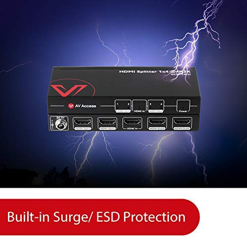 v AV Access HDMI Splitter 1 in 4 Out 4K 1080p 3D, PCM7.1, Dolby TrueHD, DTS-HD Master Audio, Auto EDID, Threaded Power Supply, with Built-in