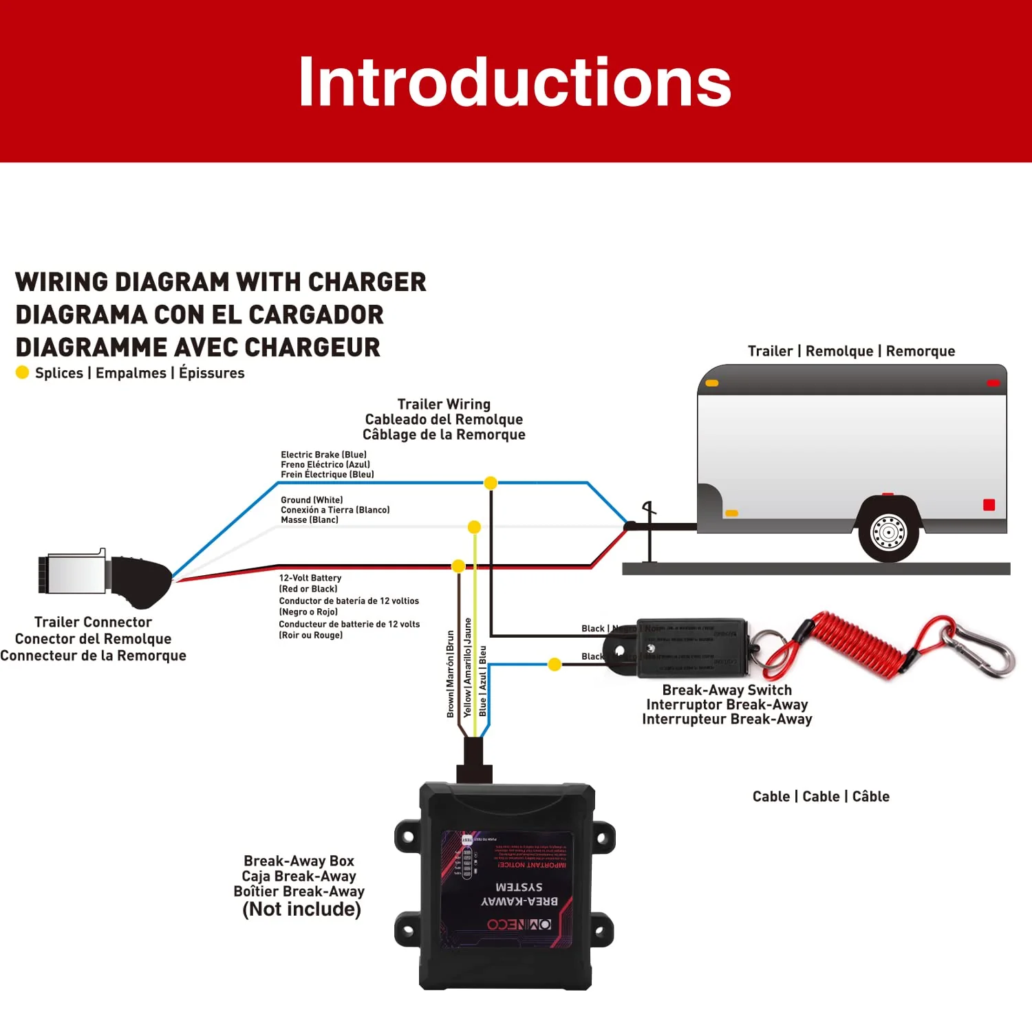 Generic OminEco Trailer Breakaway Switch with 4 Feet Coiled Cable, Electric Brake Switch Used for RV Towing Trailer