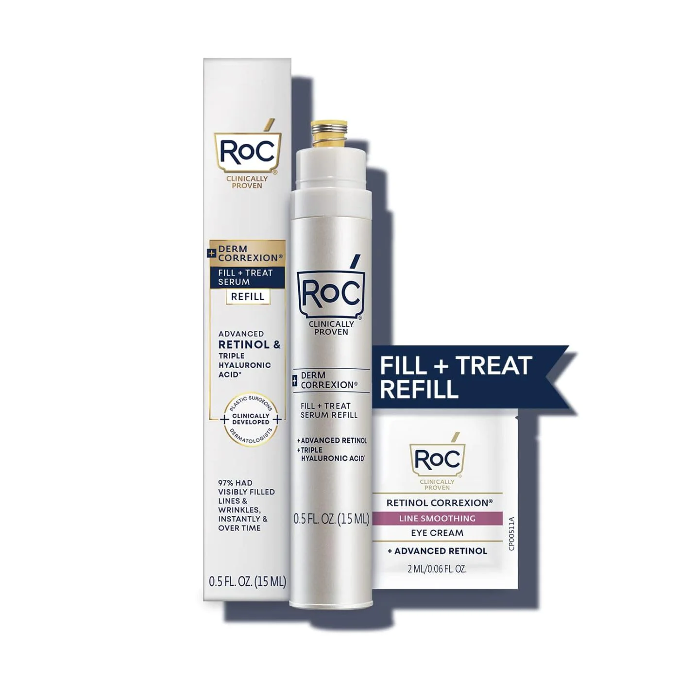 Roc Derm correxion REFILL cARTRIDgE for Fill + Treat Advanced Retinol Serum, Wrinkle Filler Treatment with Hyaluronic Acid for F