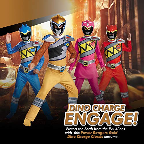 Disguise Gold Power Rangers Costume for Kids. Official Licensed Gold Ranger Dino Charge Classic Power Ranger Suit with Mask for Boys &a; Gi