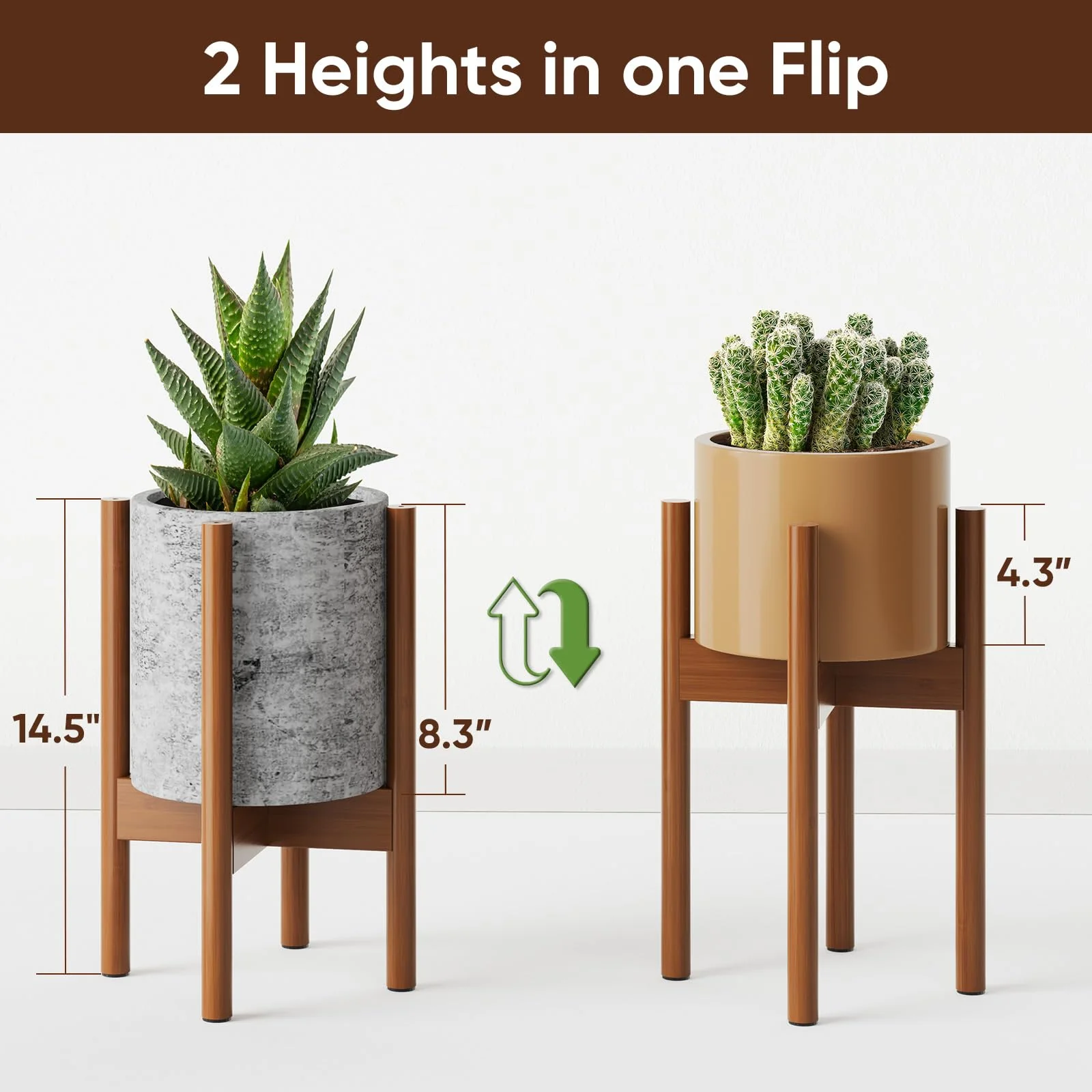 MUDEELA Adjustable Bamboo Plant Stand 8 to 12 Inches, Single Floor Stand for Indoor Plants, Dark Brown Planter Stand, Pot Plant