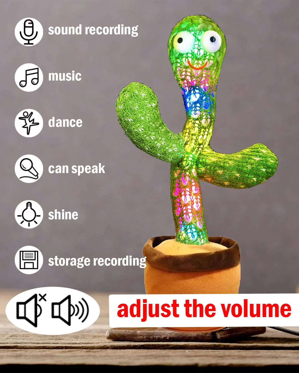 pbooo dancing cactus talking toy,gift package repeat sunny cactus plush toys-talking sing+repeat+dancing+recording+rainbow led( 15
