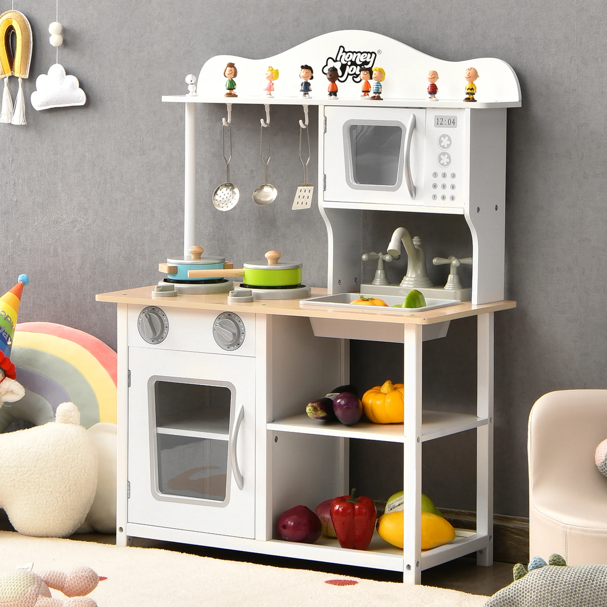 Costway Wooden Pretend Play Kitchen Set for Kids Toddlers w/ Accessories &a; Sink