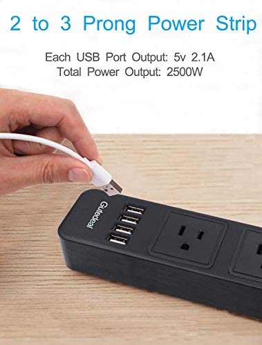 gutedeal 2 Prong Power Strip, Surge Protector 2 Prong with 3AC Outlets and 4 USB Charging Ports, 6.6ft Long 2 Prong to 3 Prong Extension