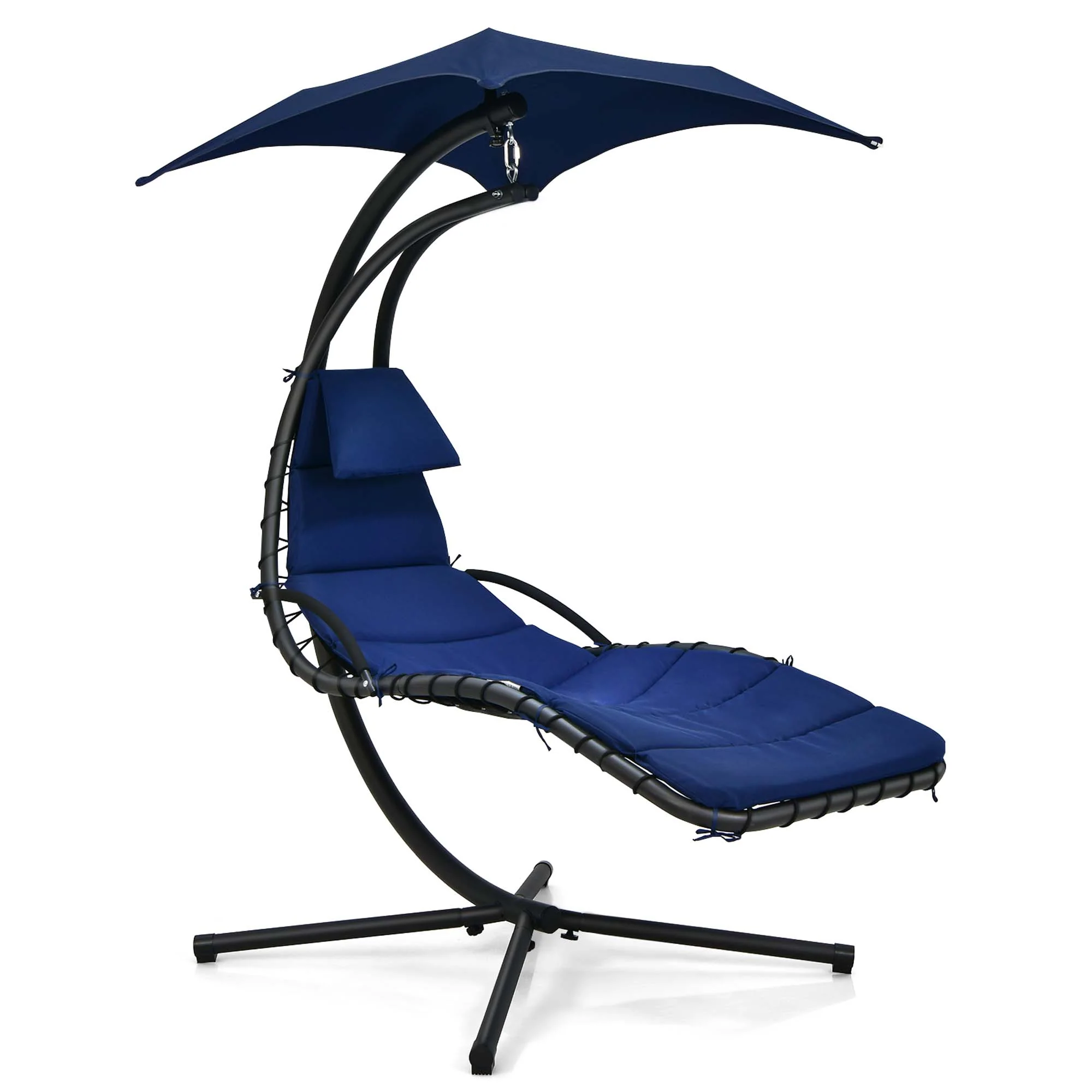 Costway Costway Patio Hanging Lounge Chaise Hammock Chair Removable Canopy Grey/Navy/Turquoise