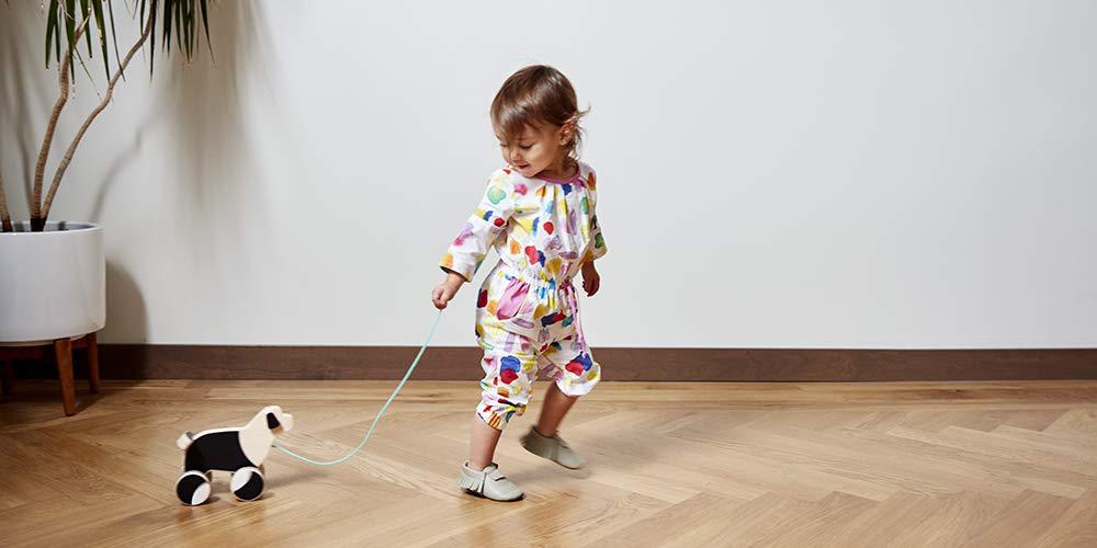 Lovevery the pull pup by lovevery - wooden push pull toy, black/white/natural wood