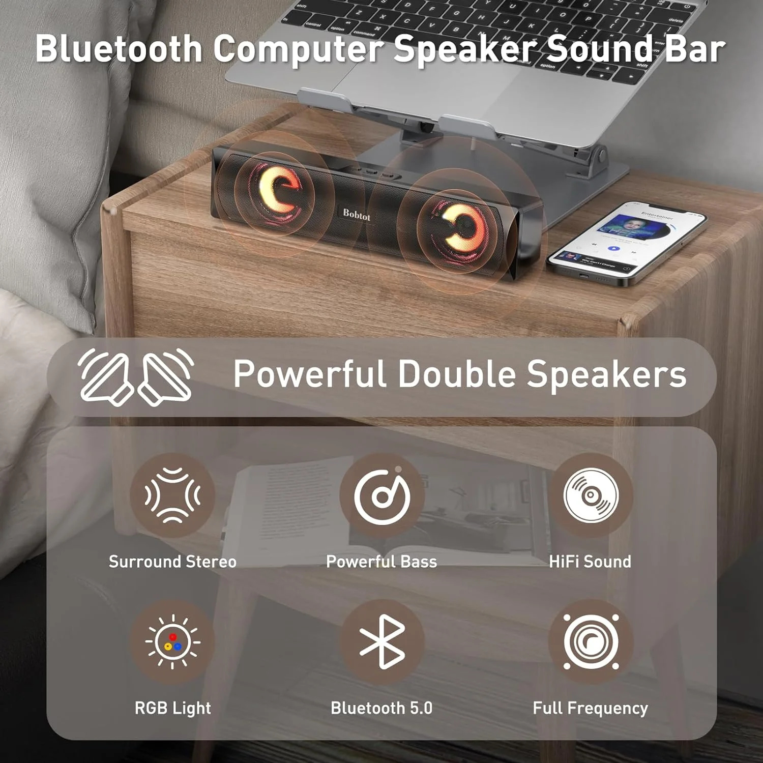 Zell Electronics Zell Computer Speakers Bluetooth Desktop Soundbar - Hifi Stereo Audio Rgb Gaming Mini Sound Bar External Speaker With Bluetoo…