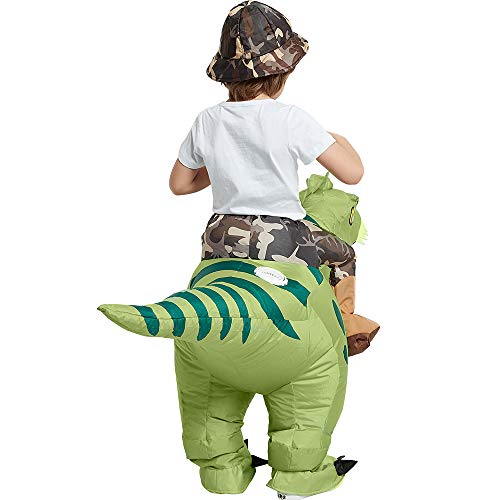 One Casa Inflatable Dinosaur Costume Riding T Rex Air Blow up Funny Fancy Dress Party Halloween Costume for Kids 4-6 Yrs