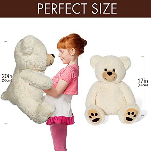 lotfancy 20 inch teddy bear stuffed animals, cute bear plush toy with footprints, gift for kids baby toddlers on baby shower,
