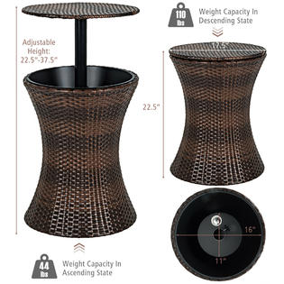 Gymax Outdoor Rattan Cooler Bar Table Patio Ice Bucket w/ Adjustable Height