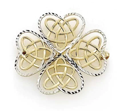 Jewelryweb 14k Two-Tone Celtic Hearts Pin