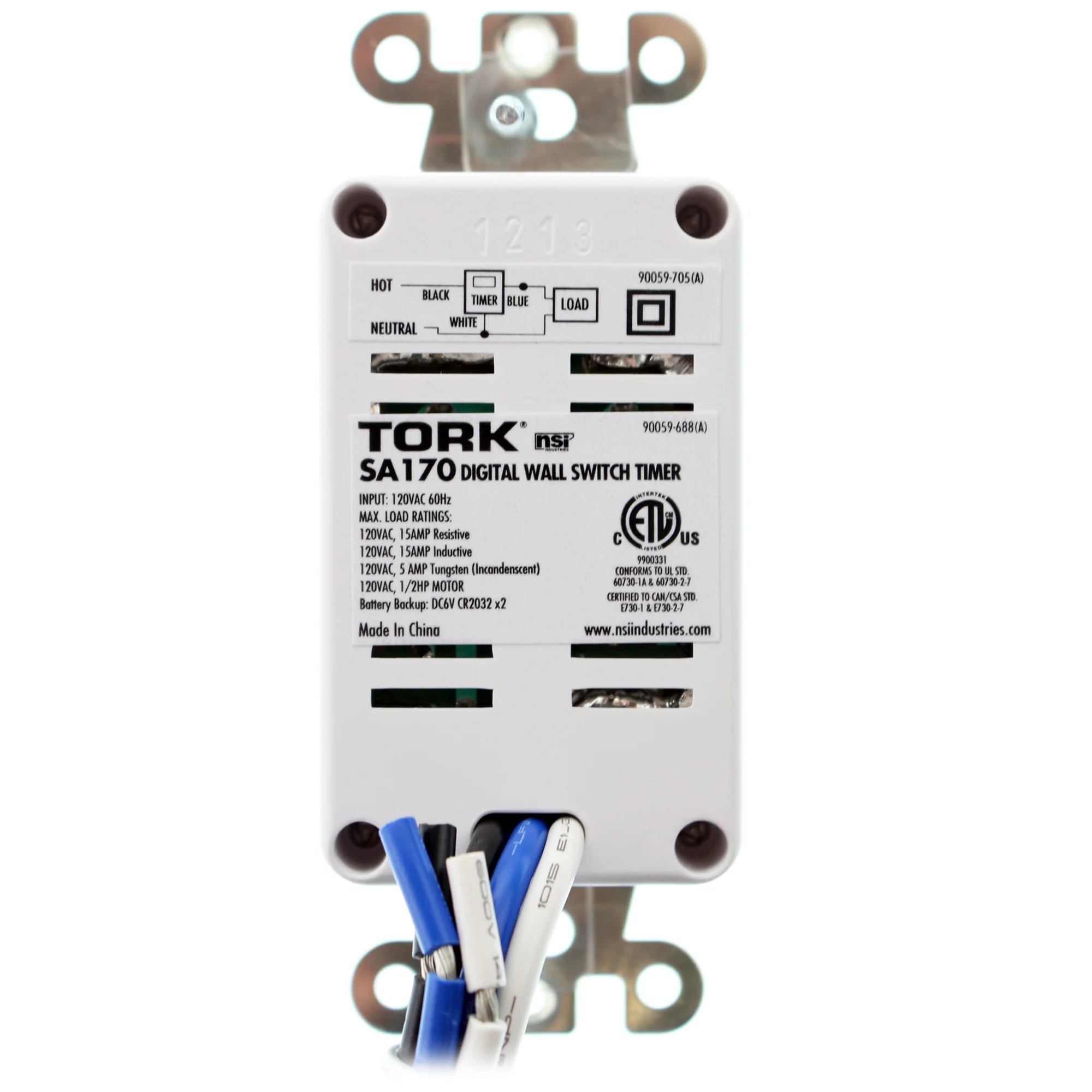 NSI Toys TORK NSI SA170 ZIPSET DIGITAL WALL TIMER SWITCH, 24/7, INDOOR, 120V, 15A, WHITE
