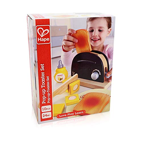 Hape Pop Up Toaster Set in Black and Silver Wooden Play Kitchen Set