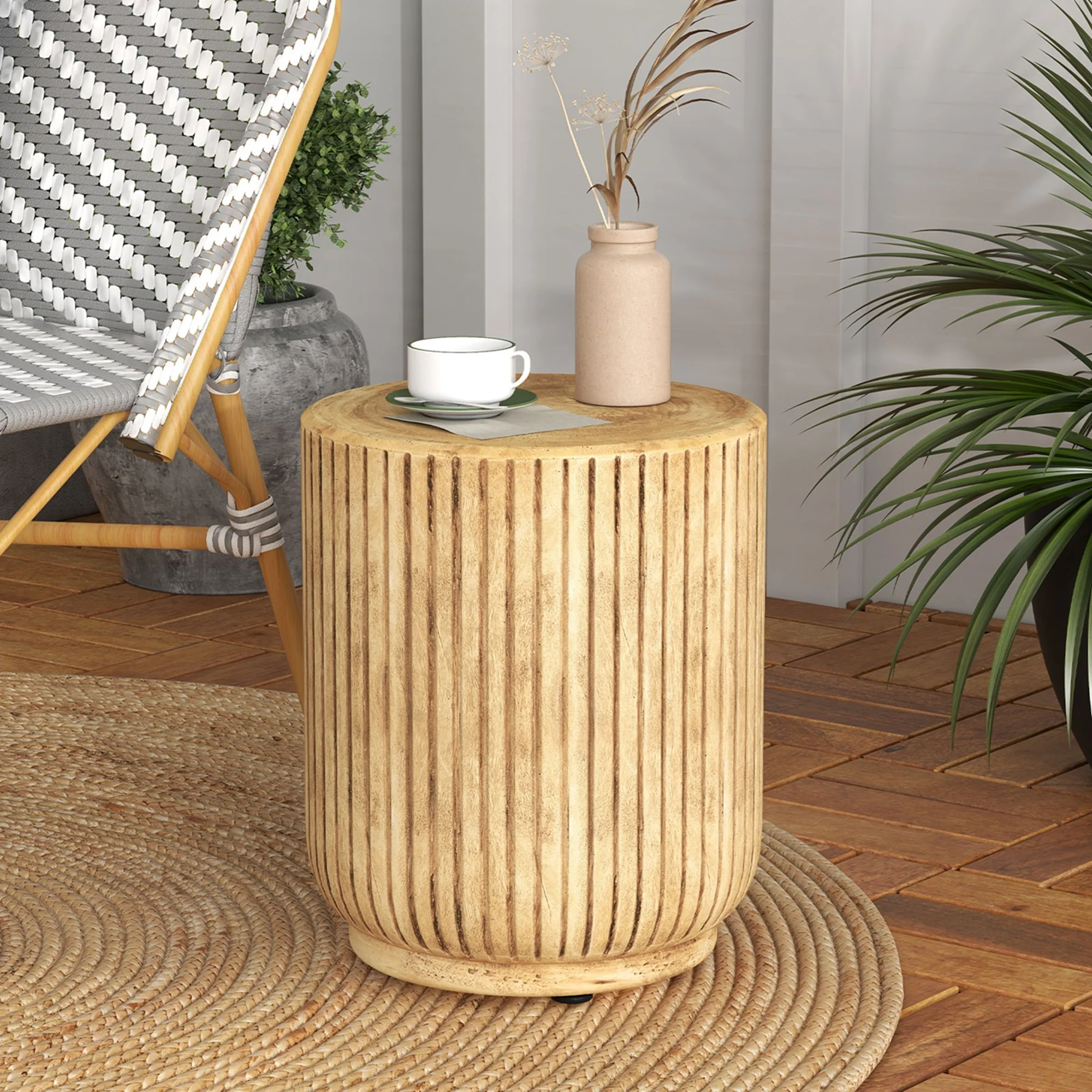 Costway 17&s;&s; Concrete Accent Side Table Tree Stump Wood-like End Table Plant Stand Stool