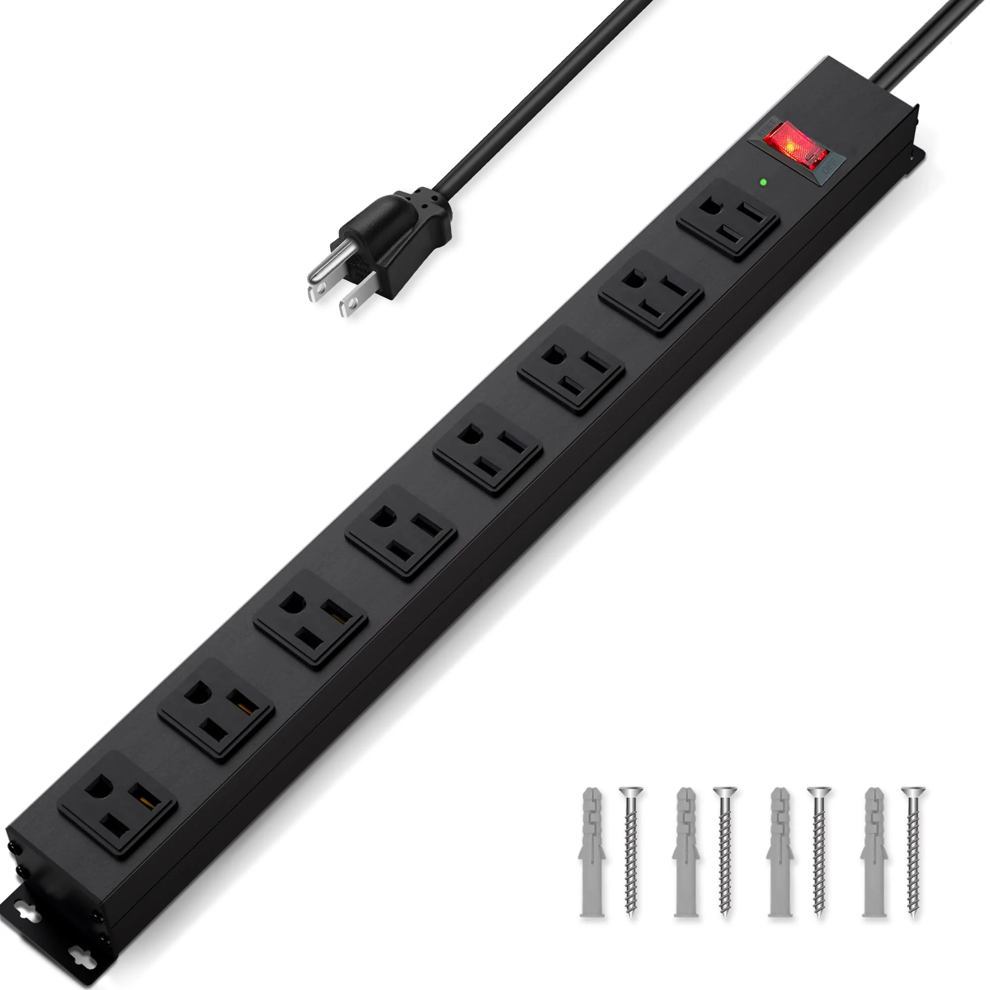 CFMASTER 8 Outlet Power Strip Surge Protector, 6 Feet Metal Power Strip Heavy Duty with Switch for Home Office School Shop Garage, Wall M